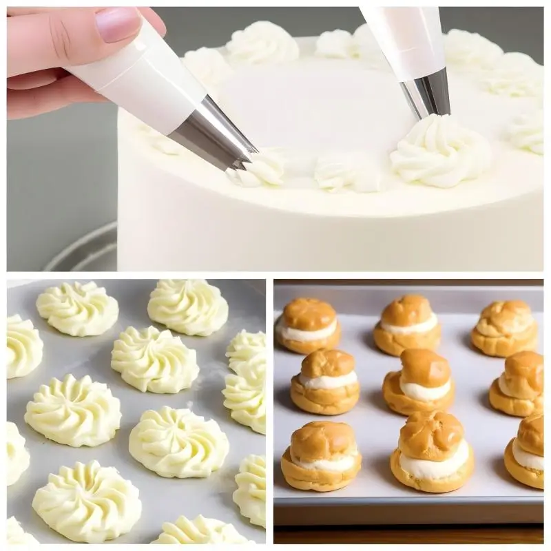 piping bags filling cream to decorate cakes, biscuits and desserts