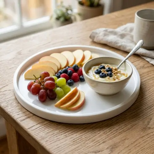 3D printing serving tray holding fresh fruits and other food